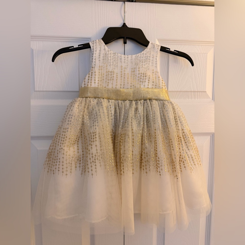 Girls' Sparkle Tulle Party Dress - Gold and Ivory